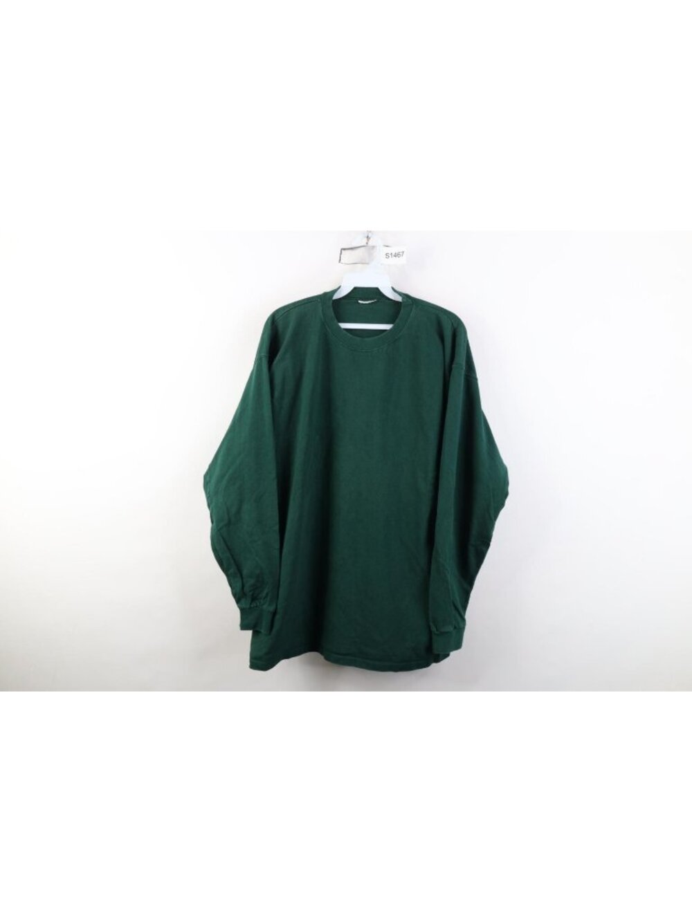 Vintage 90s Streetwear Mens Large Faded Blank Cotton Long Sleeve T-Shirt Green